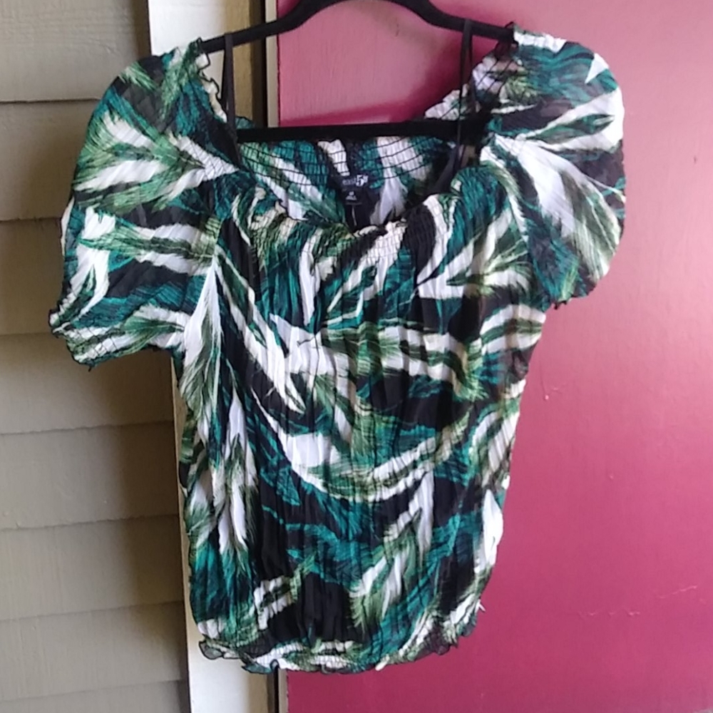 East 5th Leaf Print Sheer Top